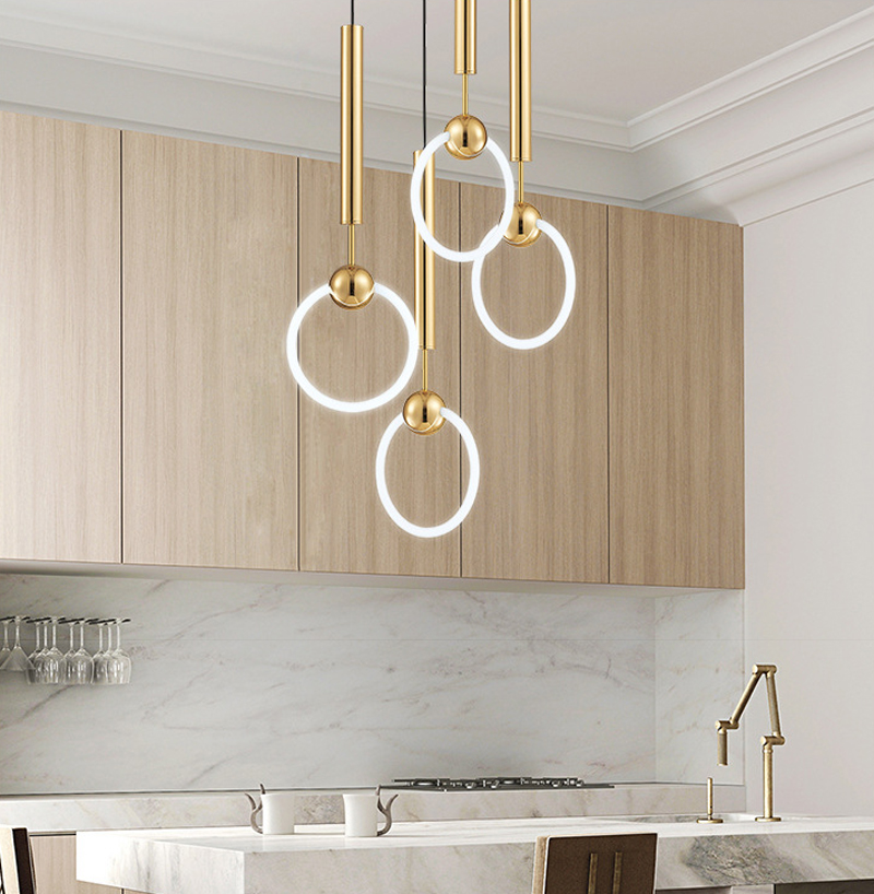 Gold T8 LED Ring Chandelier Circle Ring Light Single-head Circline Pendant Lamps-image-416978057