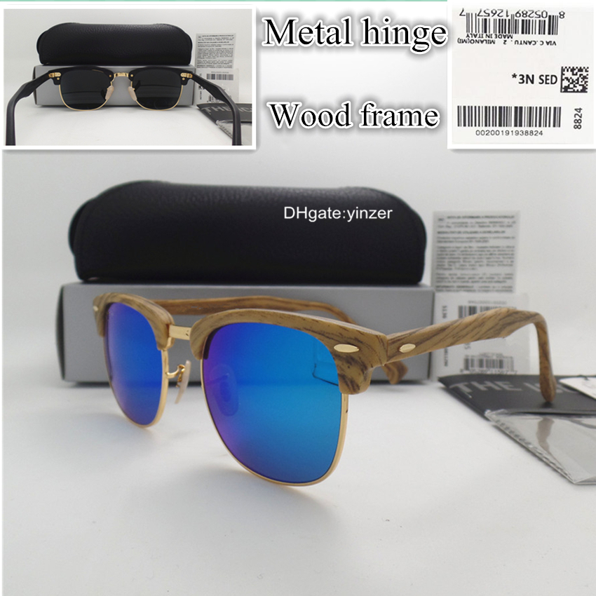 

Glass Lens Bamboo Sunglasses Women Men UV400 Unisex Timber Eyewear 51MM Wood Grain Shade Brand Designer Goggle With Box Case
