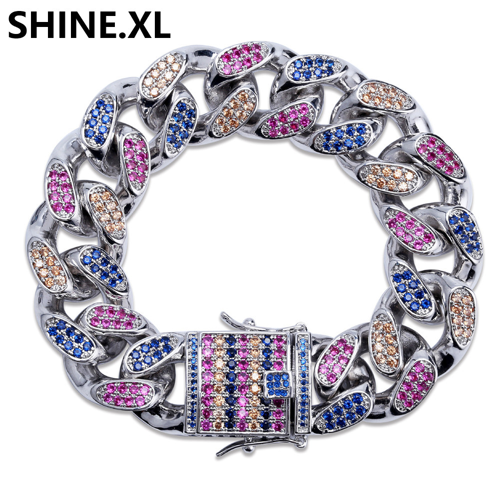 Hip Hop glacé multicolore Zircon 14/18mm hommes chaîne à maillons cubains Bracelets hommes femmes bijoux 7 "8" livraison directe