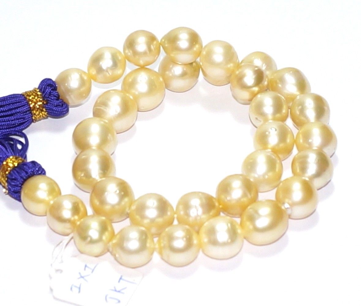 

Fine Pearls Jewelry Luster 18"12-14mm rare natural real South sea round gol.dencolorful pearl necklace 14K