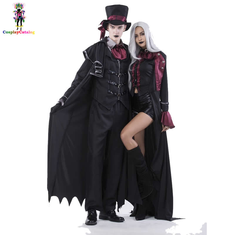 

Halloween Vampire Couple Costumes Men's Bloody Handsome Costume Womens Steampunk Vampiress Uniforms Blood Countess Kits, Women