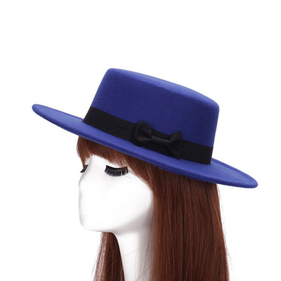 

New Wool Boater Flat Top Hat For Women039s Felt Wide Brim Fedora Hat Laday Prok Pie Chapeu de Feltro Bowler Gambler Top