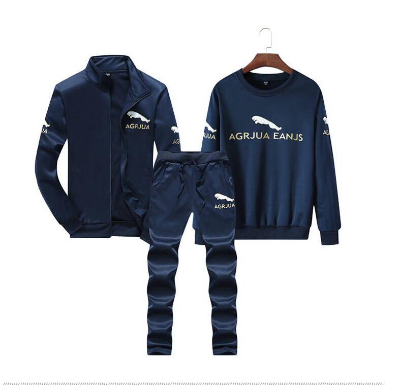 Men's Tracksuits Sports suit 2018 autumn new men's sweater casual sports suit Jaguar printed brushed long-sleeved youth three-piece