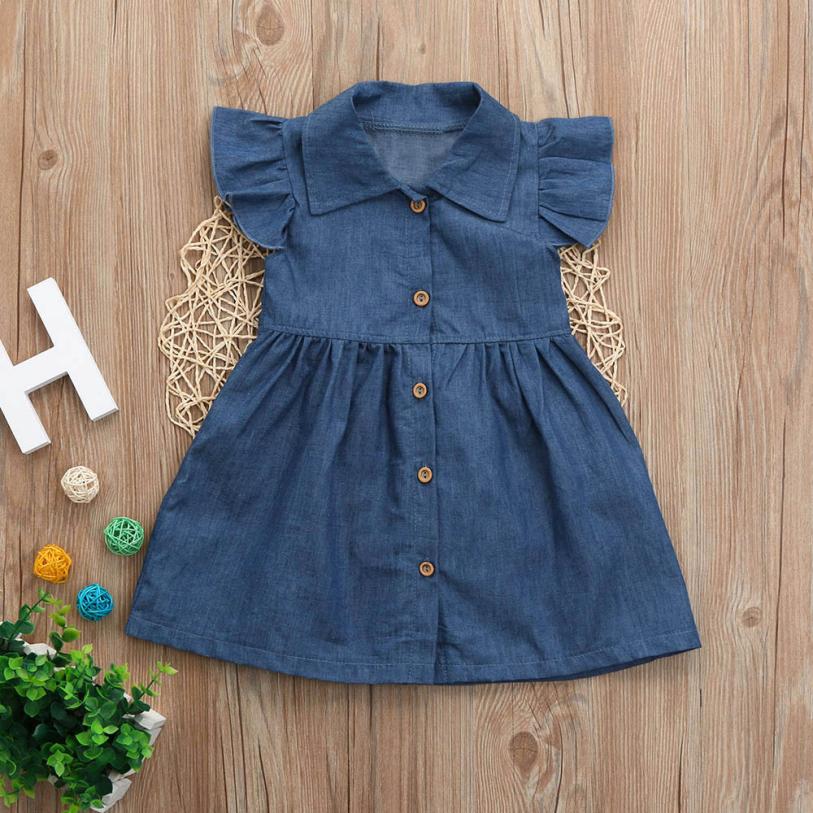 

Denim dresses for Baby Girls Dress Sleeveless summer Solid fashion Princess dress toddler kids Outfits Clothes European Style, As pic