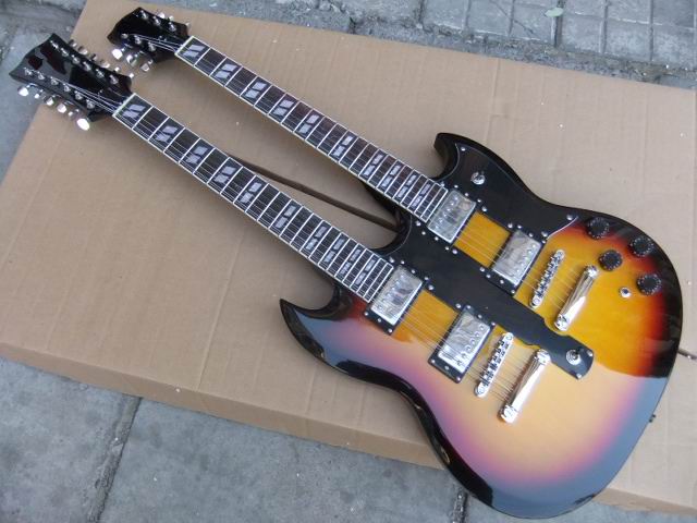 

Free Shipping ! Wholesale New Arrival G 1275 Double Neck Electric Guitar Solid Mahogany Body/Neck In Sunburst 101210