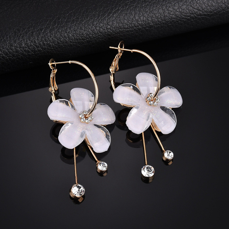 

New Fashion Petal Flower Acrylic Zircon Tassel Earrings Brincos Transparent Earrings Women's Earrings Wedding Party Gifts