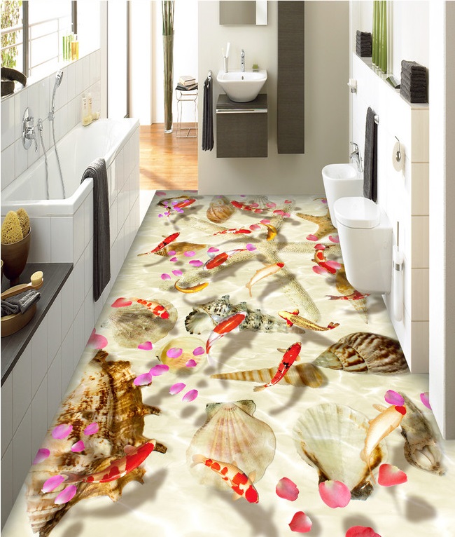

WDBH 3d pvc flooring custom photo Starfish shell waterline carp butterfly Waterproof Self-adhesive floor decor room wallpaper for walls 3 d, Customize