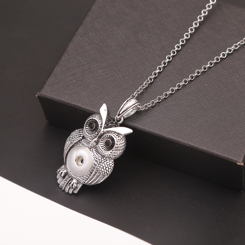 

Fashion NOOSA Owl pendant Necklace Ginger Snap Jewelry 18mm 4Colors Button with Stainless Steel Chain For Women Christmas gift