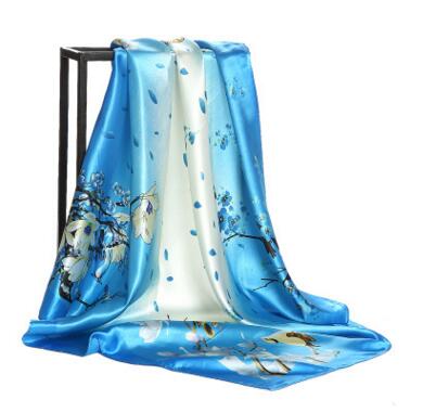 Newest Women's Satins Silk Scarf Vintage Square Head Scarfs Lady's Euro Fashion Print Silk-Satin Hijab Shawl Wraps Flowers Scarves 90cm