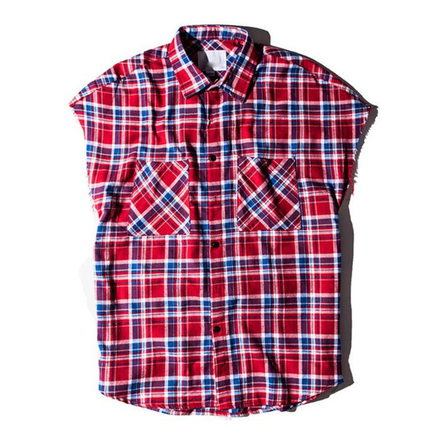 Men's Jackets Plaid Shirts Men Sleeveless 2018spring Streetwear Side Zipper Flennel Hip Hop Shirts Casual Shirts for Men Clothes