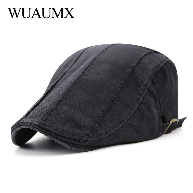 

Wuaumx 2018 NEW Berets Caps For Men Cotton Simple Casual Peaked Caps visor Adjustable Flat Hats chapeau homme ete 6 Colors, Army green