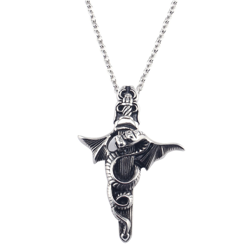 Collar De Acero Inoxidable Colgante de espada Dragon-Caja de Regalo Elegante