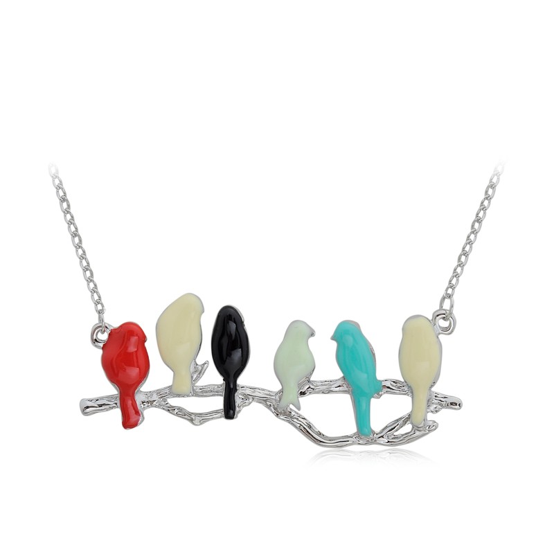 

Jewelry women necklace Enamel Cute Animal Love Birds Pendant necklaces Six Bird On Branch Long Thin link Chain party anniversary Thanksgiving Day Accessories