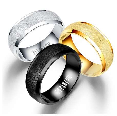 

BOAKO Men Titanium Steel Ring Frost Surface Black Gold Silver Color Hip Hop Punk Rings for Men Women Finger Ring Size 5 6 11 12
