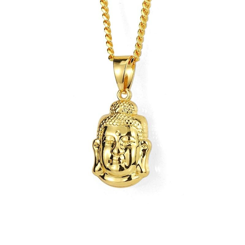 

Fashion Men Ice Out Small Buddha Pendant Necklace 18k Gold Plated 60cm Long Chain Rock Micro Hip Hop Jewelry For Men KKA1835