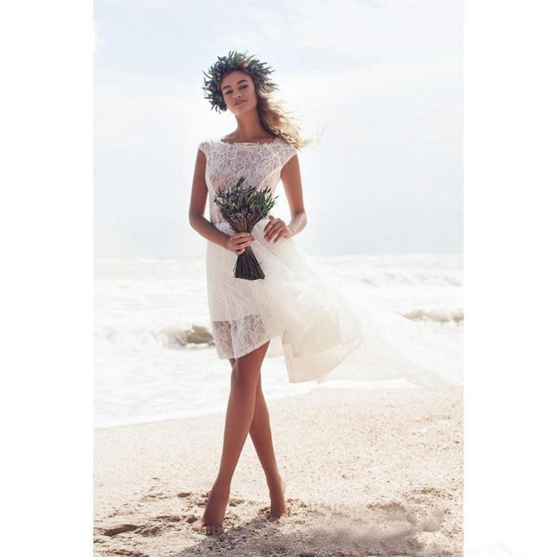 2019 Short Beach Bohemian Wedding Dresses Summer Style New Custom Sexy Backless Cap Sleeve High Low Lace Bridal Gowns Robe De Mariage W981
