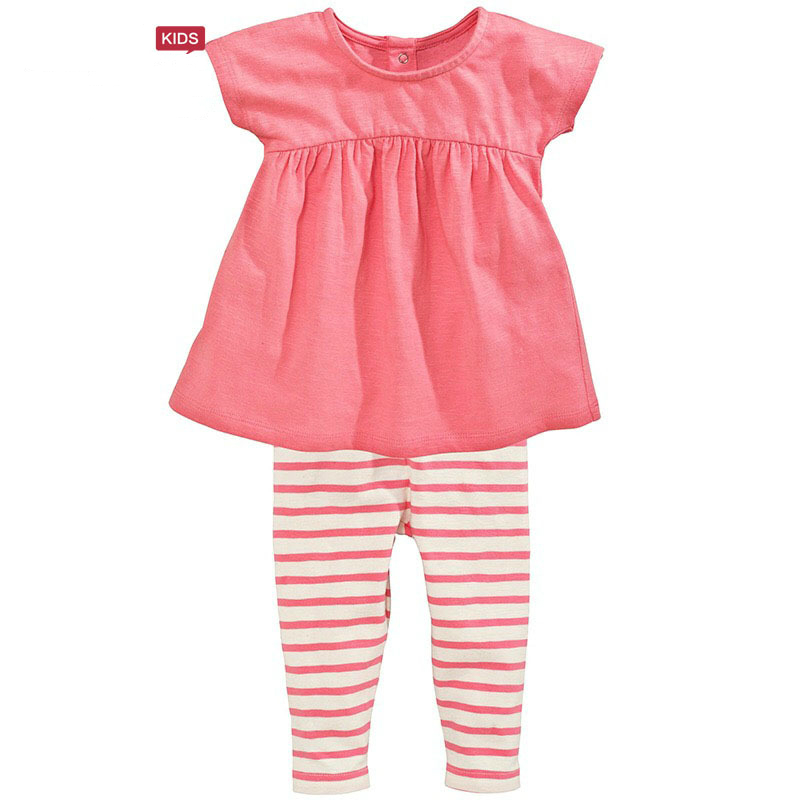 

A children's summer suit for girls 2017 small children cotton short sleeved pants suit girl favor clothing dress, Pink