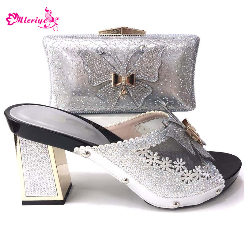 silver shoes and bag to match