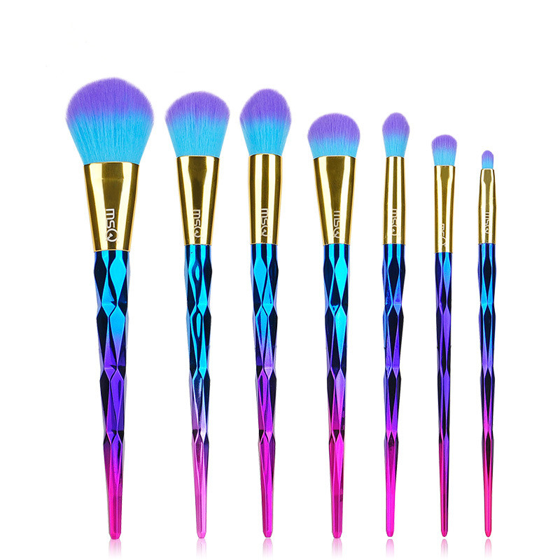 

MSQ 7pcs Colorful Diamond Makeup Brushes Set Unicorn Thread Gradient Color Synthetic Cosmetic Tool Kit Foundation Eyeshadow Blusher