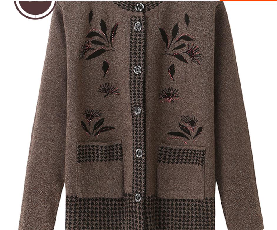 

Middle-aged and old Autumn women sweater coat, Wine red