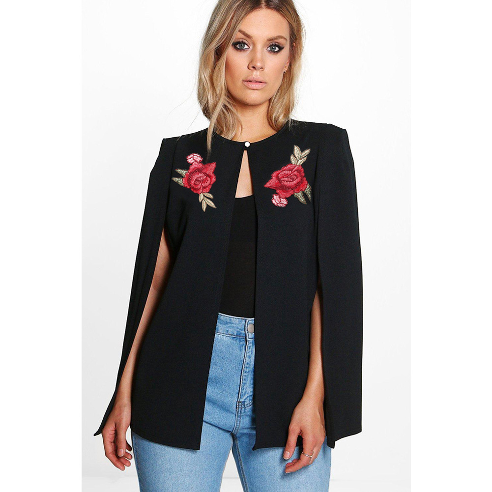 

Women Cloak Jackets Rose Embroidery Female Elegant Shawl Design Spring New Coats Lady Clothing, Pink
