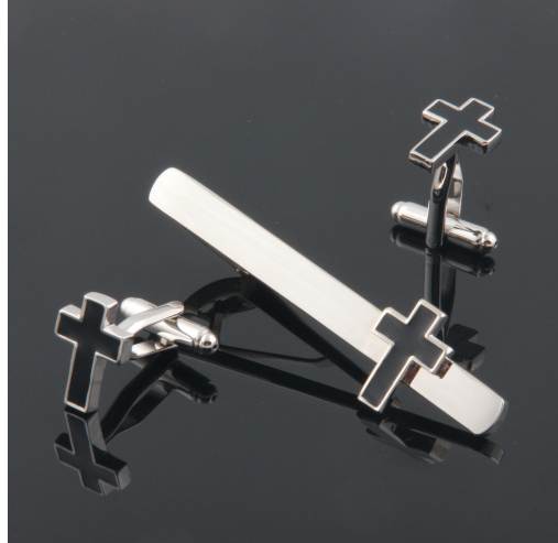 

Black Cross Design Tie Clip &Cuff Links Brass Material Men's Cufflinks small gift For Father's Day Business Man
