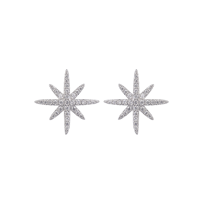 

High Quality Zircon Octagonal Star Paragraph Rhinestone Earrings Fashion Jewelry Sliver Earrings GLE4920A