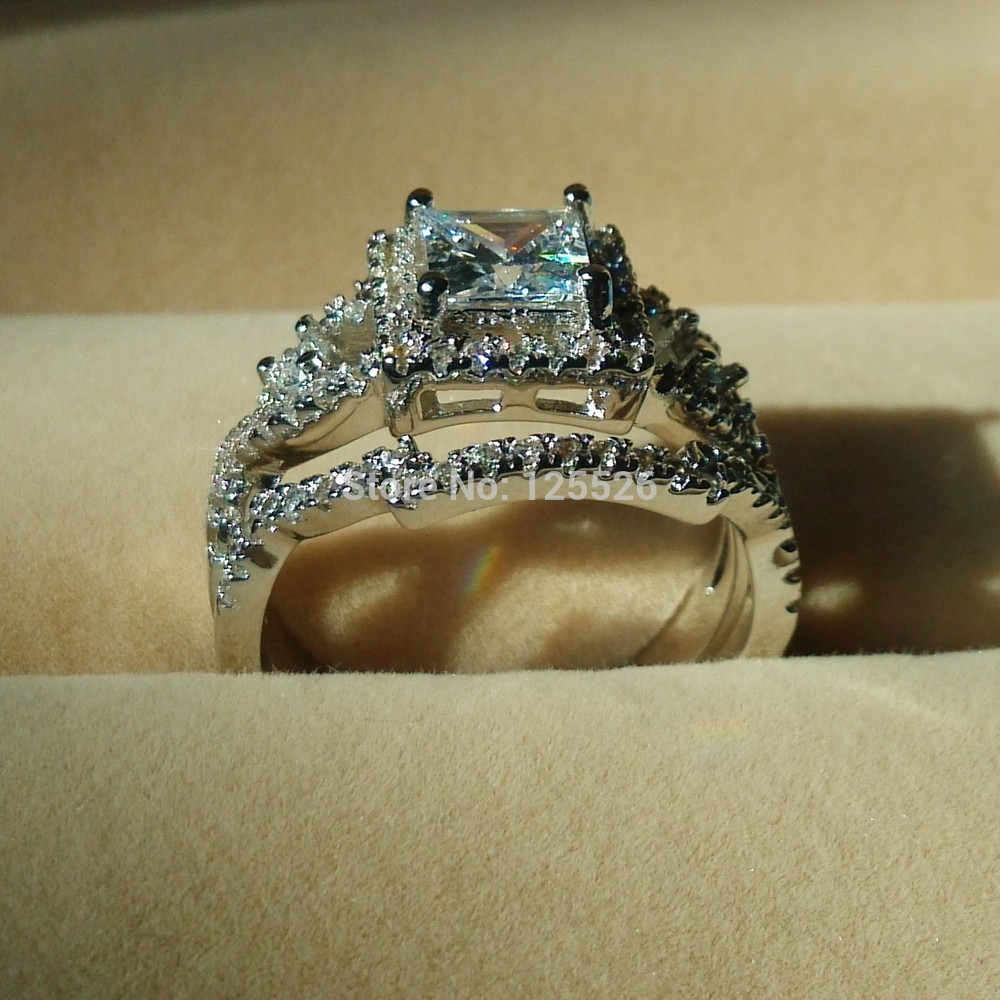 

choucong Noble Stone 5A Zircon stone 925 Silver Cross engagement Wedding Band Ring Set Sz 5-10 Gift free shipping