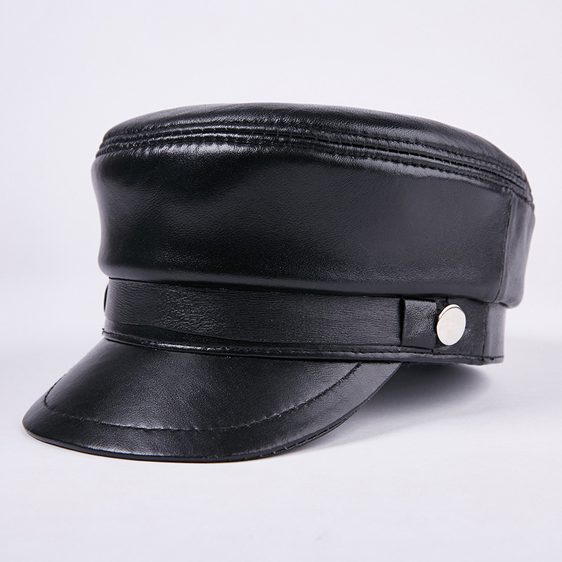 

Leather Students Hats Men and Women Models Military Hat Flat Top Hat Sheepskin Caps Baseball Hats Outdoor Mens Tourist Cap Leisure Cap, Black