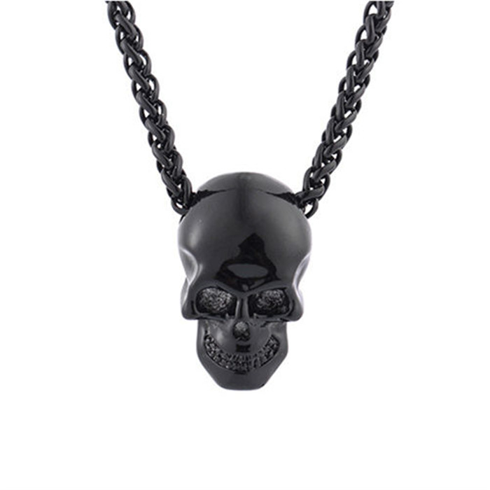 Wholesale 10 Pcs Gothic Skull Feather Black CZs Men Women Pendant With Necklace