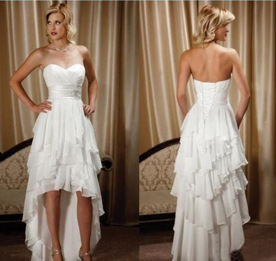 

Short Front Long Back Wedding Dresses Simple Design Sweetheart Chiffon High Low Country Western cowgirl Hi-lo Bridal Gowns Dress, Black