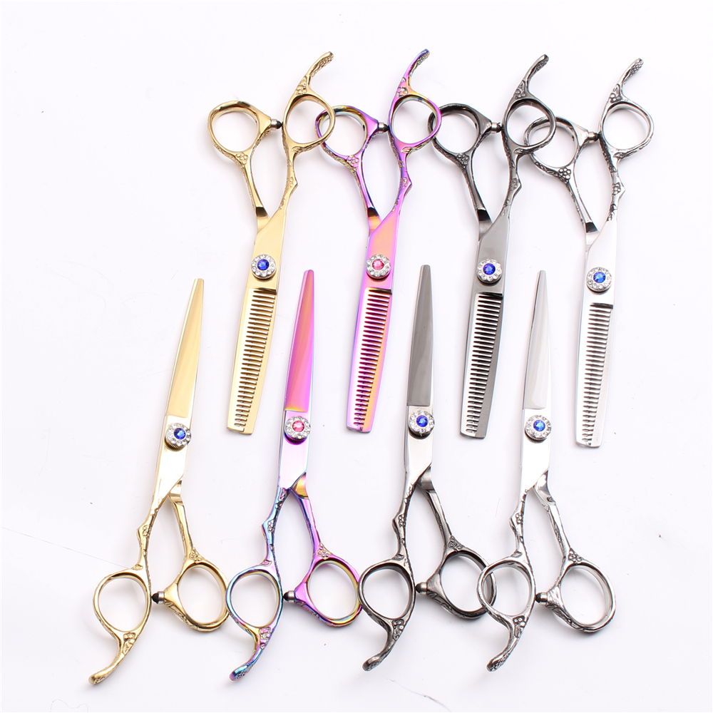 

1Pair 2Pcs 6.0" Customized Brand Left Hand Professional Hairdressing Cutting Shears Thinning Shears Styling Tools Human Hair Scissors C8002