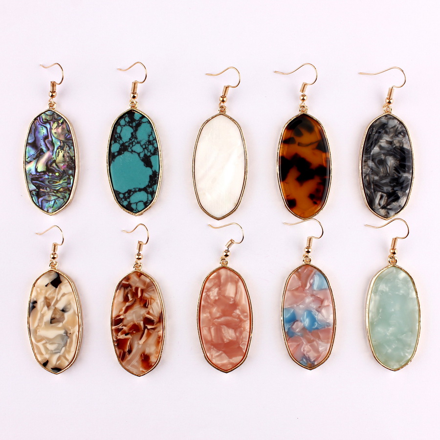 Gold Plated Leopard Acrylic Resin Tortoise Oval Dangle Fashion Jewelry Abalone Shell Oval Geometric Drop Statement Earrings