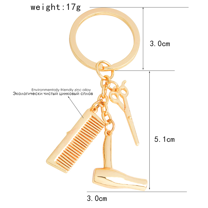 Qihe Jewelry Hairdresser Keychain Blow Dryer Scissors Comb Charm