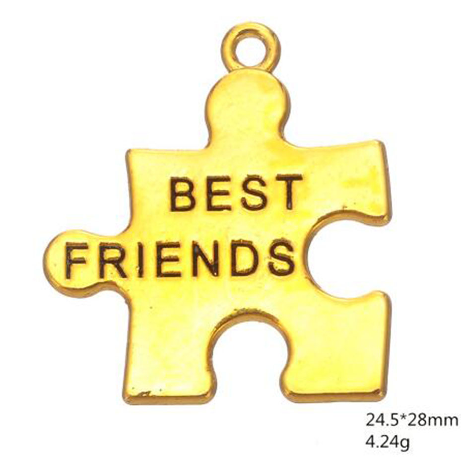 

2021 Tibetan Silver and Gold Color Best Friend Puzzle Piece Jigsaw Charms Autism Awareness Pendant
