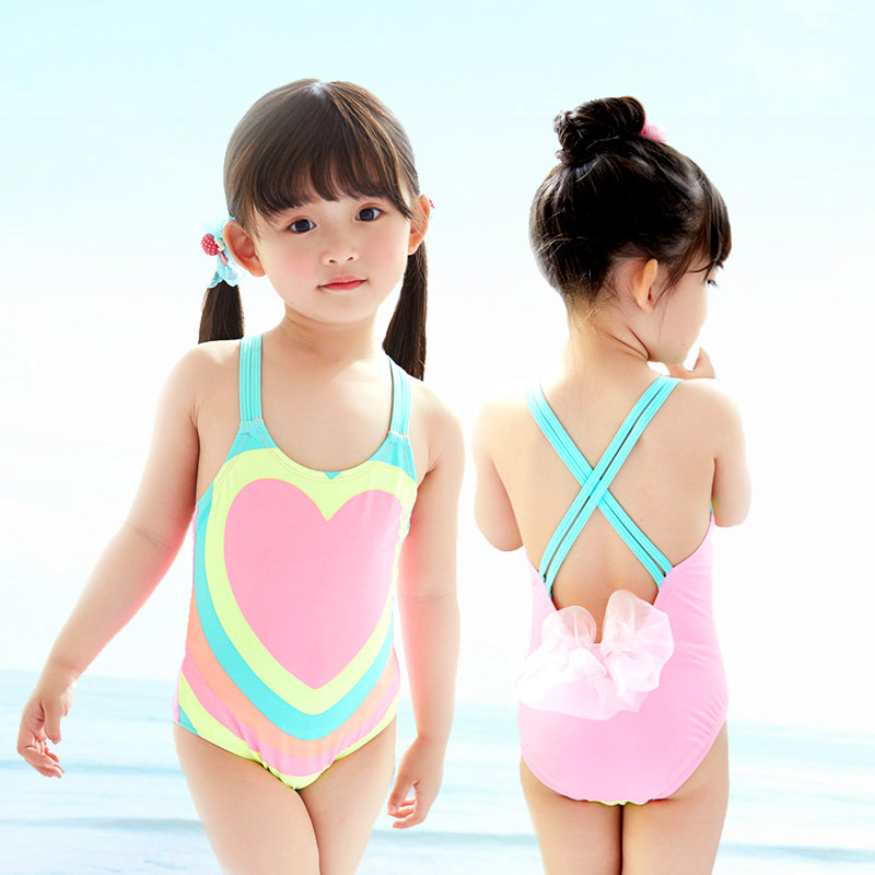 

PROSEA Baby Girls Loving Heart Print One-piece Bowknot Swimsuits Kids Colorful Swimwear Children's Bathing Suit Beachwear, As picture