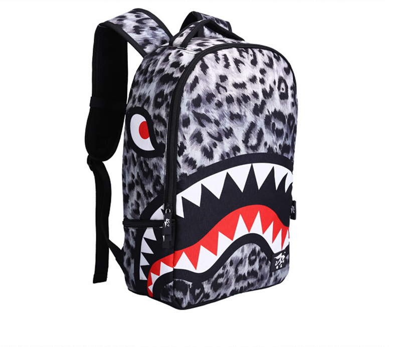 Designer New Trendy Leopard Women Lady Backpack Bags Shark Teeth School