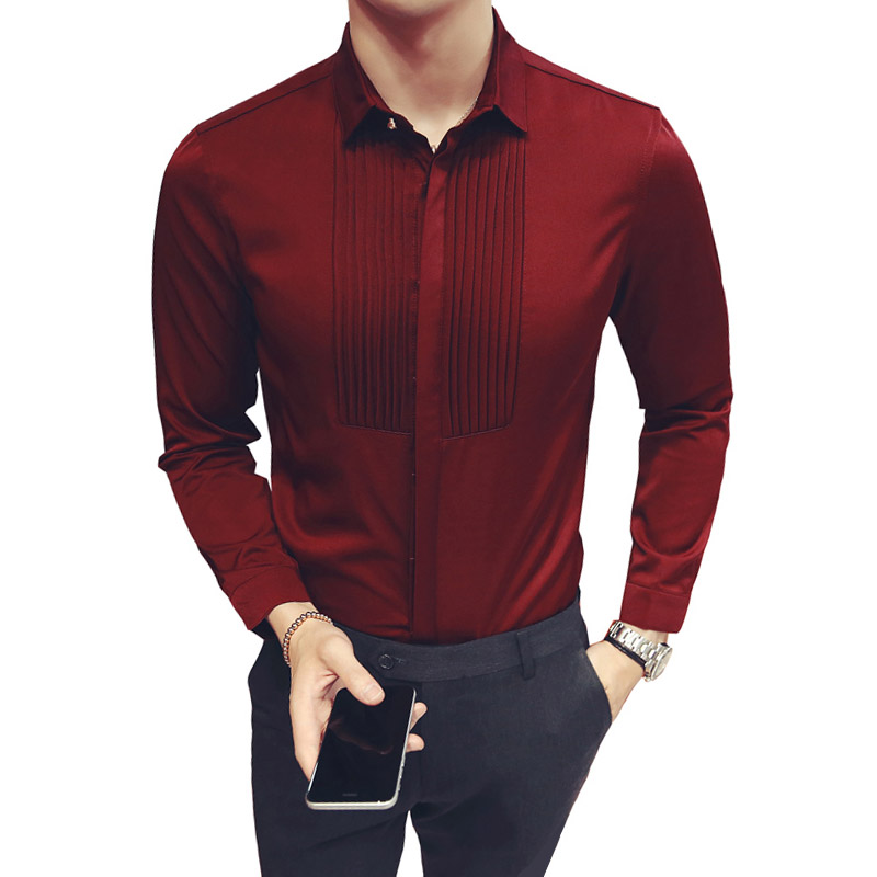 2018 nouveau Slim Fit hommes chemises de mariage à manches longues chemise de smoking hommes mode robe chemise marié et marié chemises 5XL