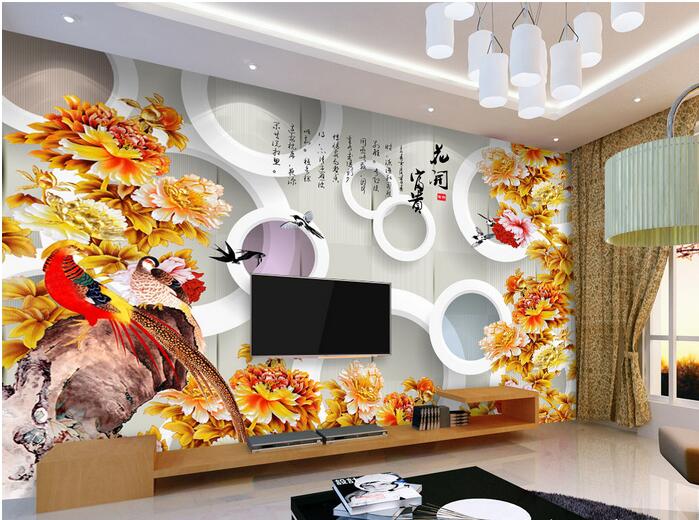 

3d wallpaper custom photo Chinese flower and bird peony flower TV background wall living room 3d wall muals wall paper for walls 3 d, Pictures show