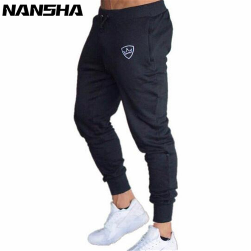 

2018 Men Gyms Long Pants Mid Cotton Men's Sporting Workout Fitness Pants Casual Fashion Sweatpants Jogger Pants Skinny Trousers D18101102, Black