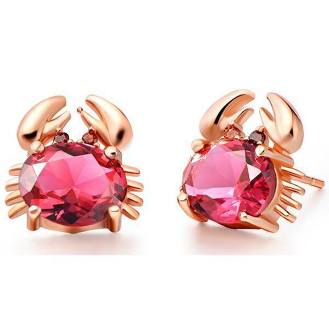 Red Zirconia Lovely Crab Animal Earrings 18K Rose Gold Filled Children's Girls Stud Earrings Fashion Accessories-image-409843734