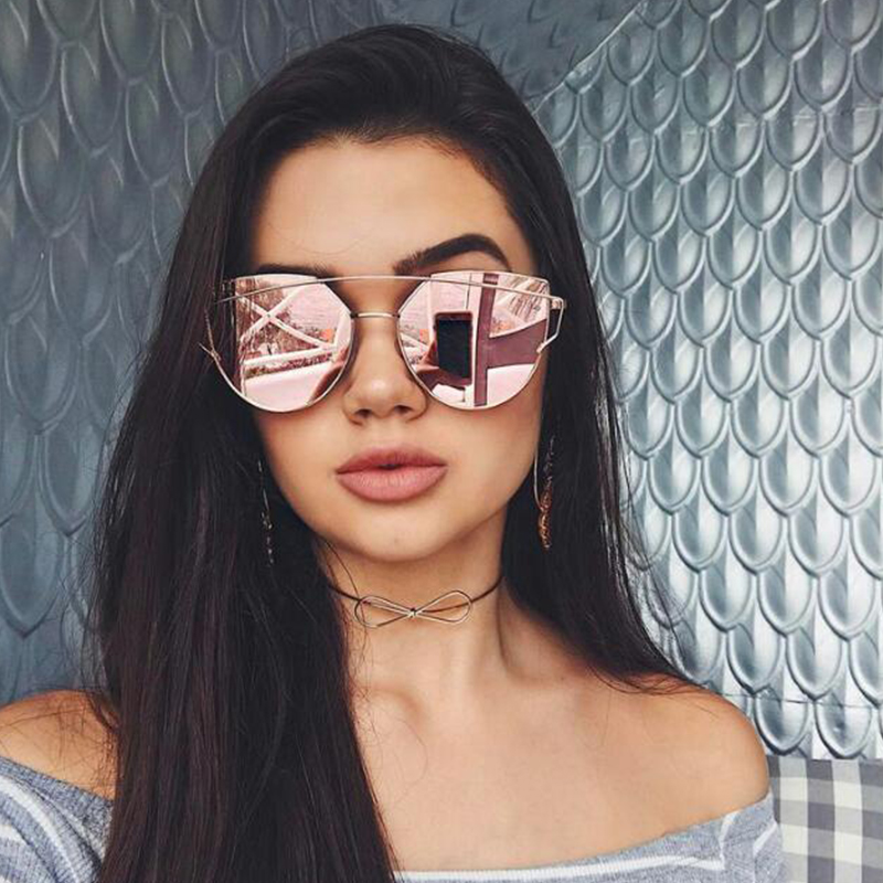 

Cat Eye Women Rose Gold Sunglasses Women Twin-Beam Mirror Sun Glasses For Female Lentes De Sol Ladies Best Gift