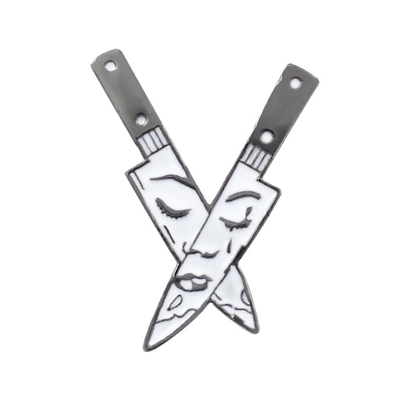 

European Style Double Knife Girl Face Enamel Brooches Pins For Women Mens Clothes Backpack Jacket Badge Wholesale Jewelry Broach Broche
