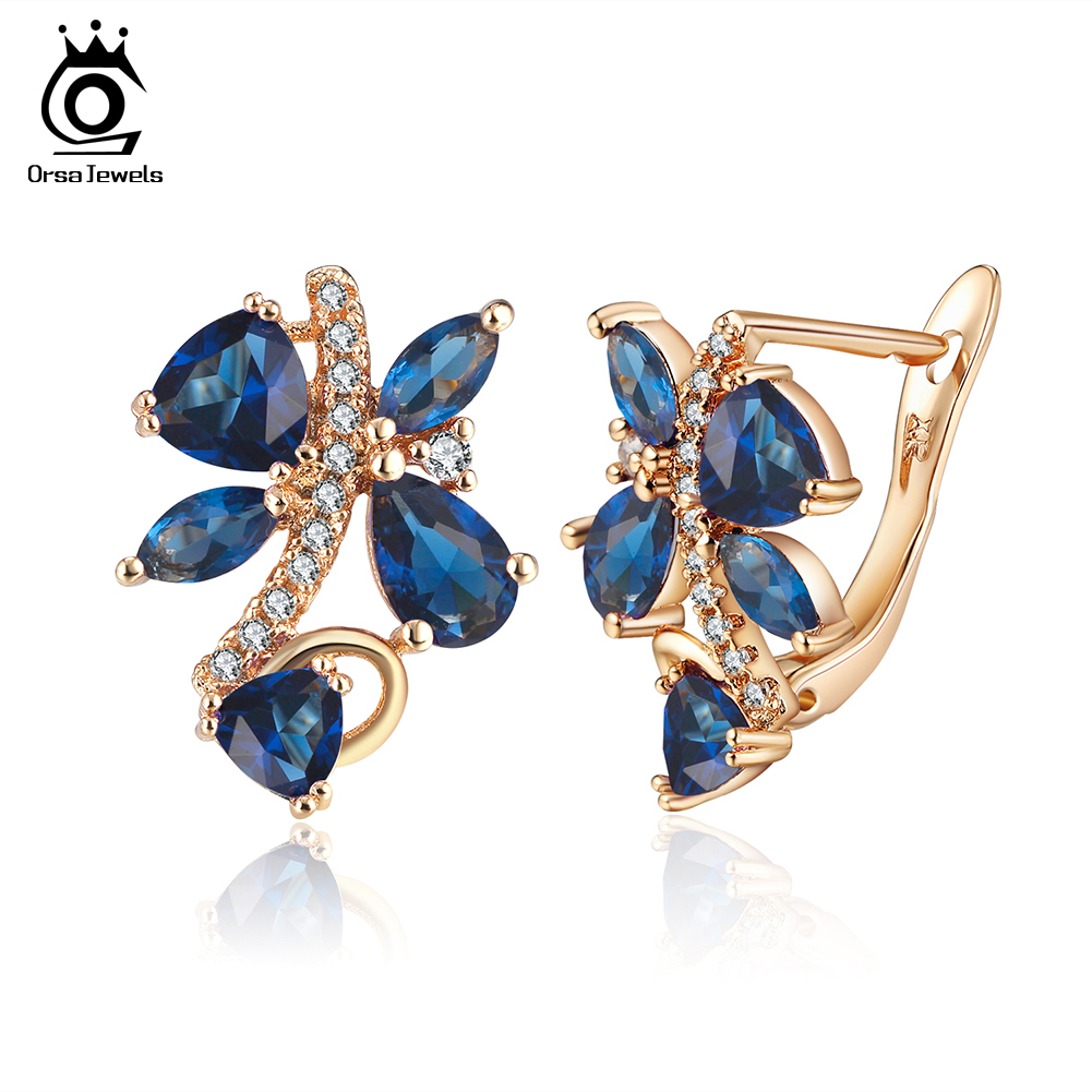 

ORSA JEWELS Luxury Stud Earrings Dangle & Chandelier For Female Five Color Cubic Zircon Optional Party Earring Fashion Women Jewelry OME56