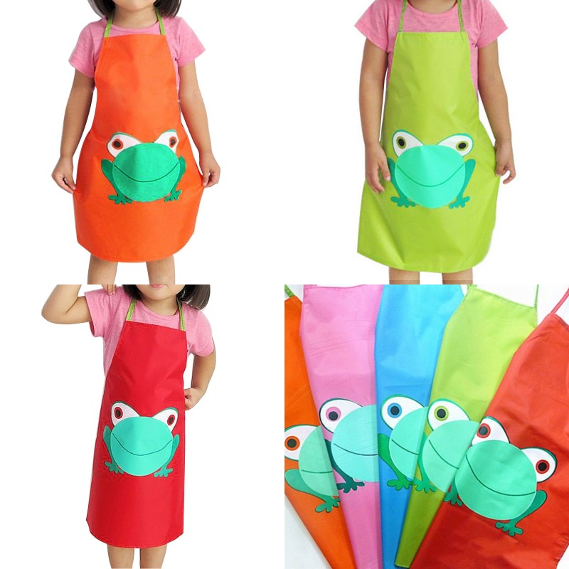 

Cartoon Frog Pattern Kids Children Waterproof Painting Eating Apron Girl Boy Lovely Painting Cooking Apron 5 Color Available