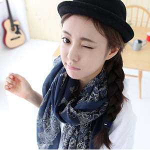 Scarf female blue and white porcelain vintage print oversized scarf silk scarf spring and summer sun cape