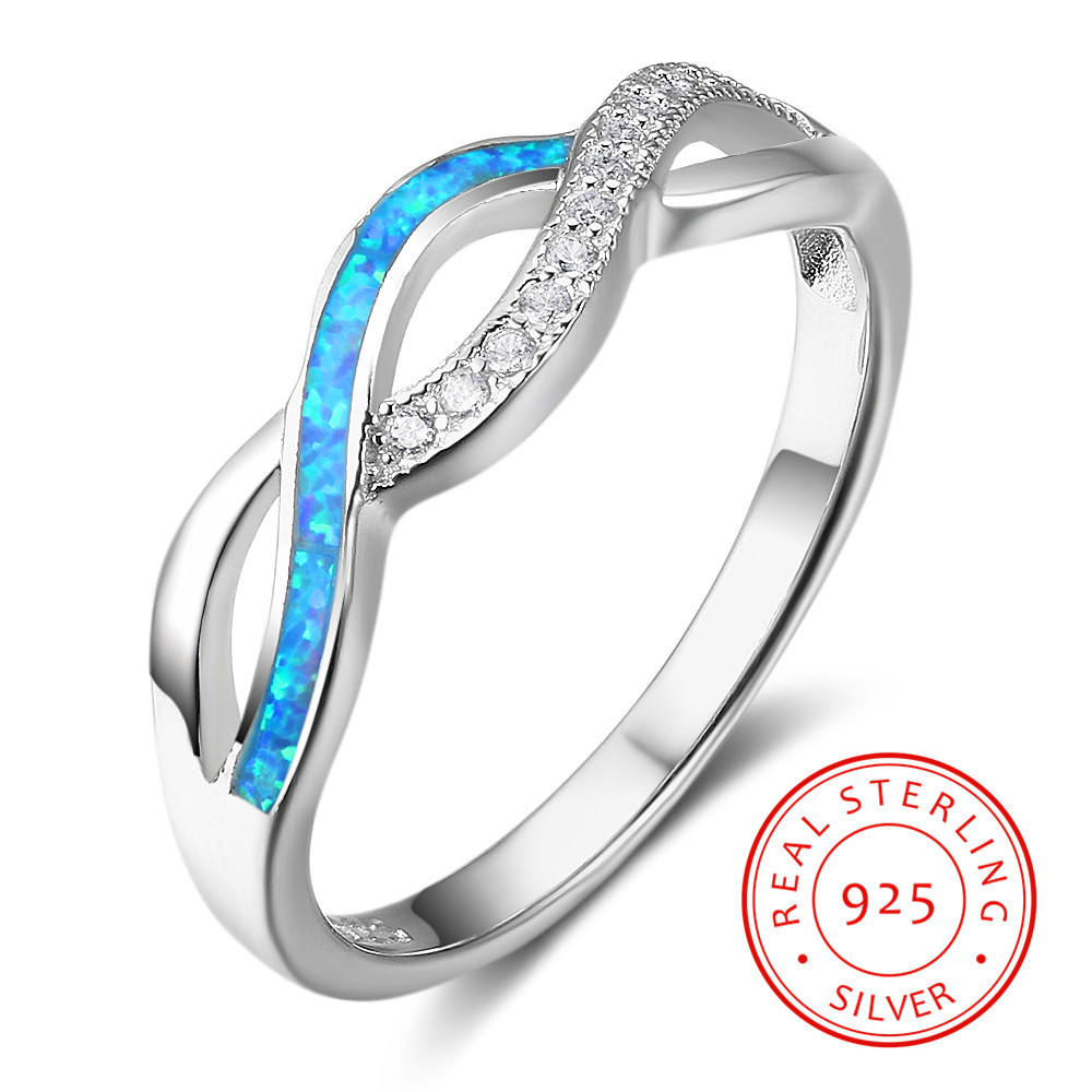 

real 925 sterling silver Blue color opal promise Rings rhodium plated jewelry stone hot cross design blue opal Engagement Ring