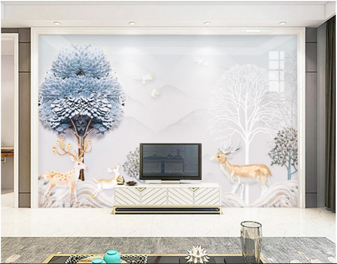 

3d wallpaper custom photo Non-woven mural Three-dimensional modern minimalist landscape elk rich tree muals wall paper for walls 3 d, Pictures show