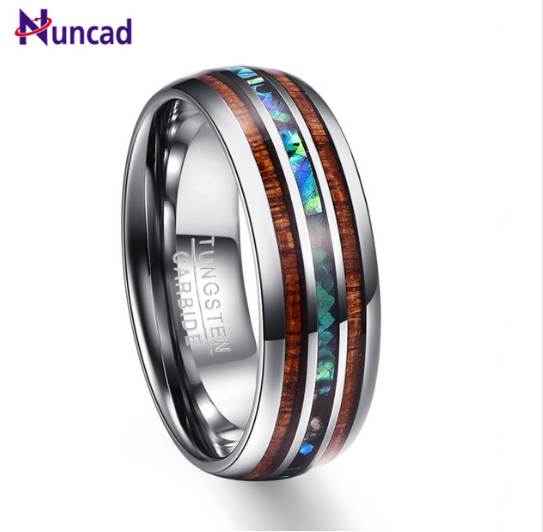 

Nuncad 8mm Hawaiian Koa Wood and Abalone Shell Tungsten Carbide Rings Wedding Bands for Men Comfort Fit Size 5-14