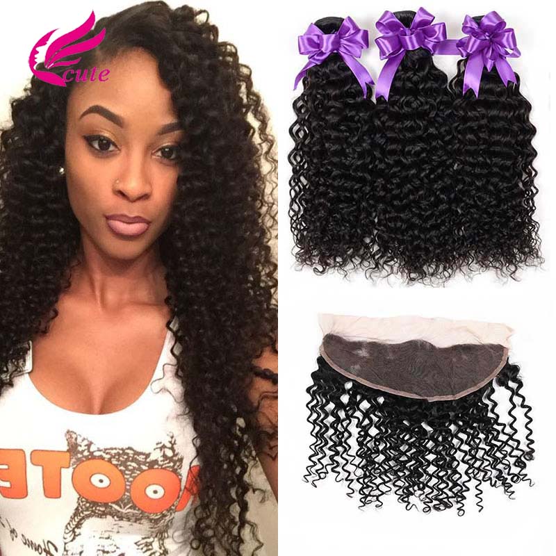 

Brazilian Virgin Human Hair Kinky Curly Wefts with 13*4 Lace Frontal 8A Unprocessed Ear to Ear Lace Closure with 3Pcs Bundles Cheap Deals, Natural color